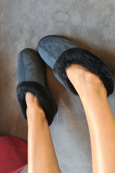 50 50 Topukla Kadın Hakiki Kürk Süet Panduf - 7