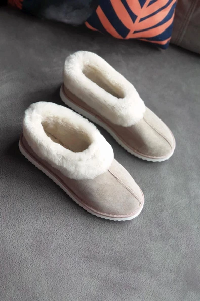 50 50 Topukla Kadın Hakiki Kürk Süet Panduf - 10