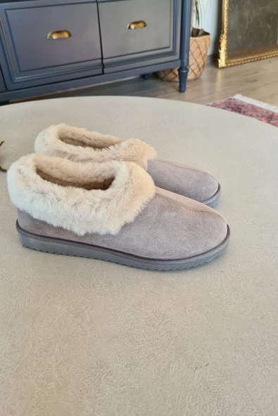 50 50 Topukla Kadın Hakiki Kürk Süet Panduf - 5