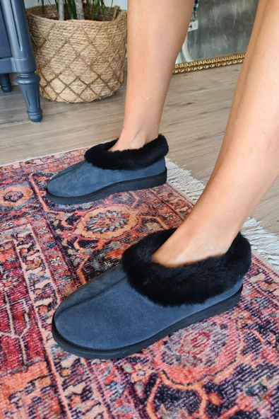 50 50 Topukla Kadın Hakiki Kürk Süet Panduf - 6