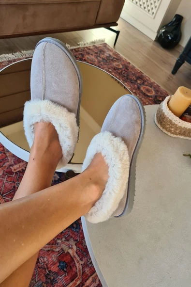 50 50 Topukla Kadın Hakiki Kürk Süet Panduf - 4