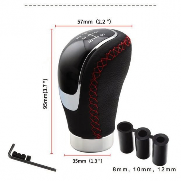 Üniversal Kırmızı Dikişli Deri Spor Görünümlü Vites Topuzu Değişen Kapaklı Aparatlı Manuel Vites Kolu - 4