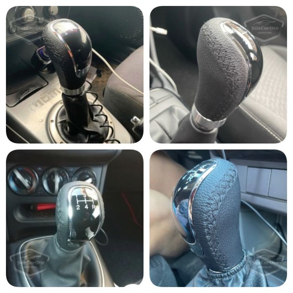 Üniversal Siyah Dikişli Deri Spor Görünümlü Vites Topuzu Değişen Kapaklı Aparatlı Manuel Vites Kolu - 6