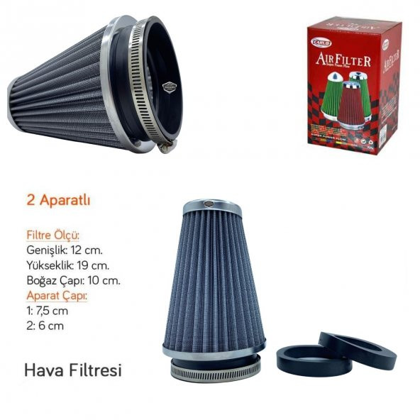 Ses & Performans Arttırıcı Açık Hava Filtresi Uzun Tip Gri +6 Hp Aparatlı Üniversal - 2