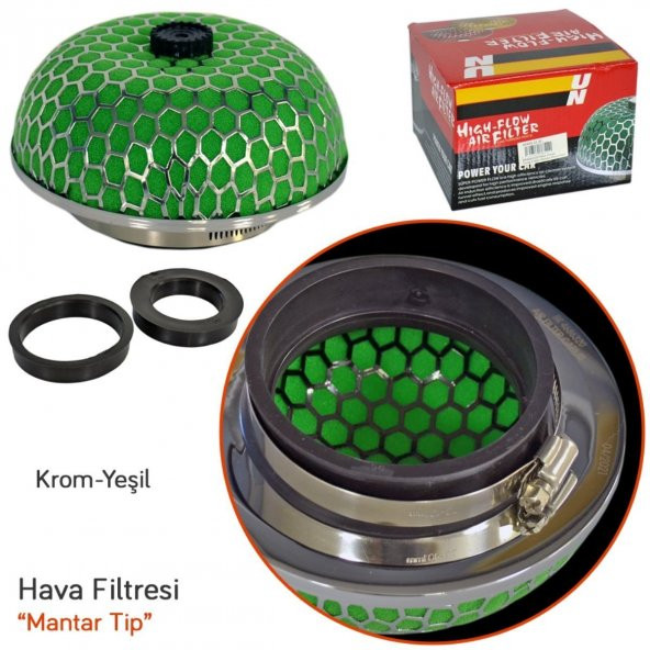 Carub Ses & Performans Arttırıcı Açık Hava Filtresi Mantar Tip Yeşil +6 Hp Aparatlı Üniversal - 2