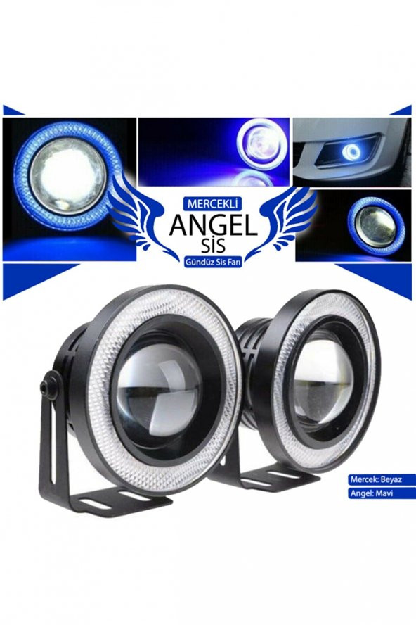 Üniversal Mercekli Angel Sis Farı Metal Su Geçirmez 76 mm Mavi Halkalı Angel Eyes