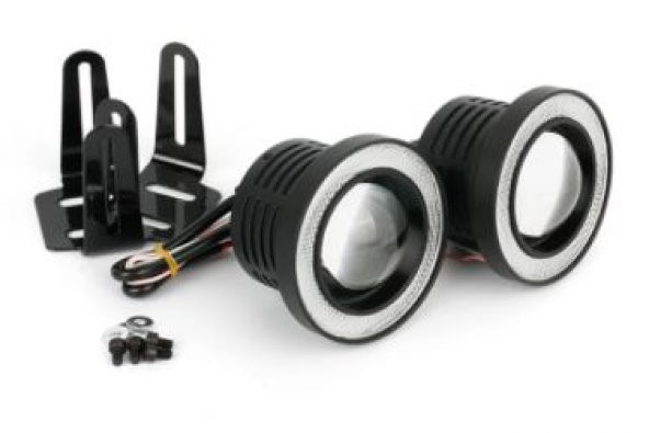 Üniversal Mercekli Angel Sis Farı Metal Su Geçirmez 76 mm Mavi Halkalı Angel Eyes - 4