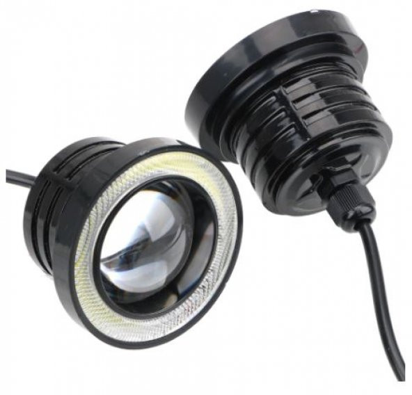 Üniversal Mercekli Angel Sis Farı Metal Su Geçirmez 76 mm Mavi Halkalı Angel Eyes - 5