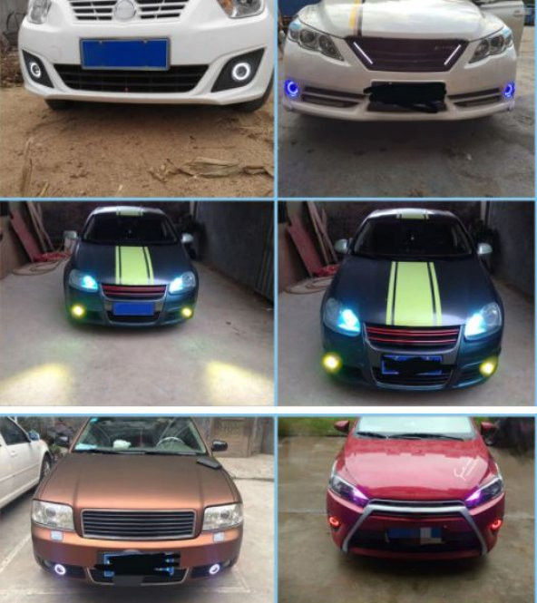 Üniversal Mercekli Angel Sis Farı Metal Su Geçirmez 76 mm Mavi Halkalı Angel Eyes - 11