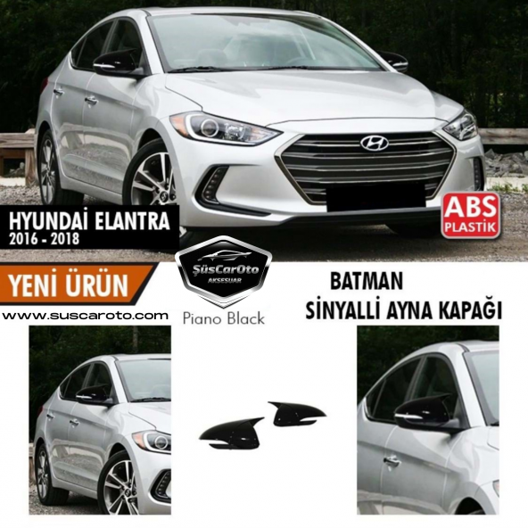 Hyundai Elantra Sinyalli 2016-2018 Batman Yarasa Ayna Kapağı Piano Black ABS Plastik ürün görseli 1