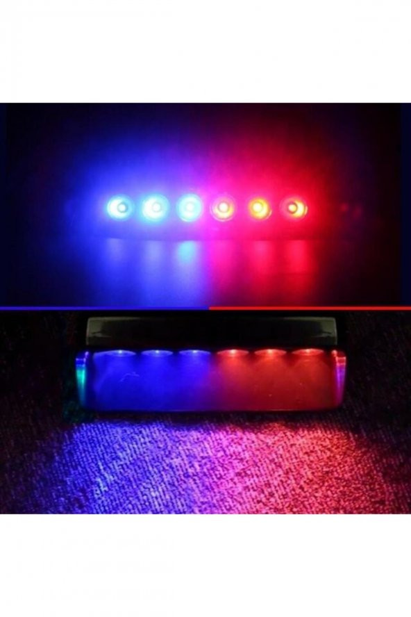 S6 Cam İçi Vantuzlu Polis Çakar 6 Ledli Kırmızı Mavi 12 Mod Çakmaklık Girişli - Resim 2