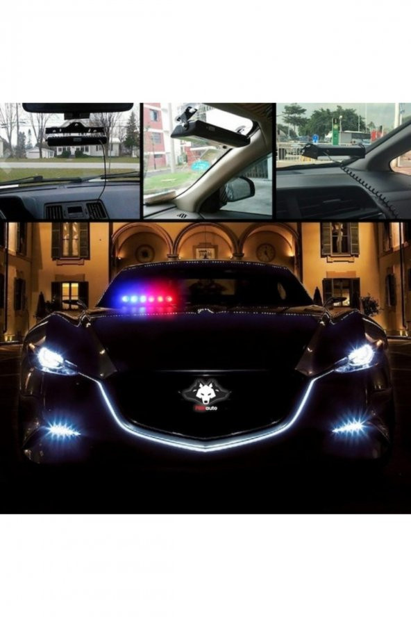 S6 Cam İçi Vantuzlu Polis Çakar 6 Ledli Kırmızı Mavi 12 Mod Çakmaklık Girişli - Resim 3