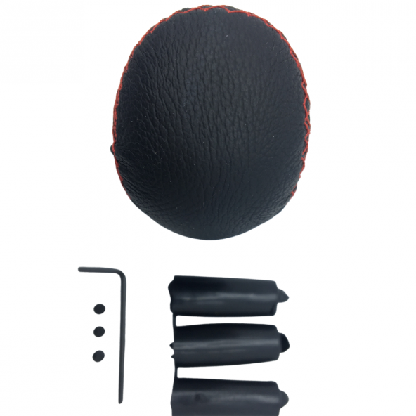 Üniversal Kırmızı Dikişli Deri Spor Görünümlü Vites Topuzu Aparatlı Manuel Vites Kolu - 3