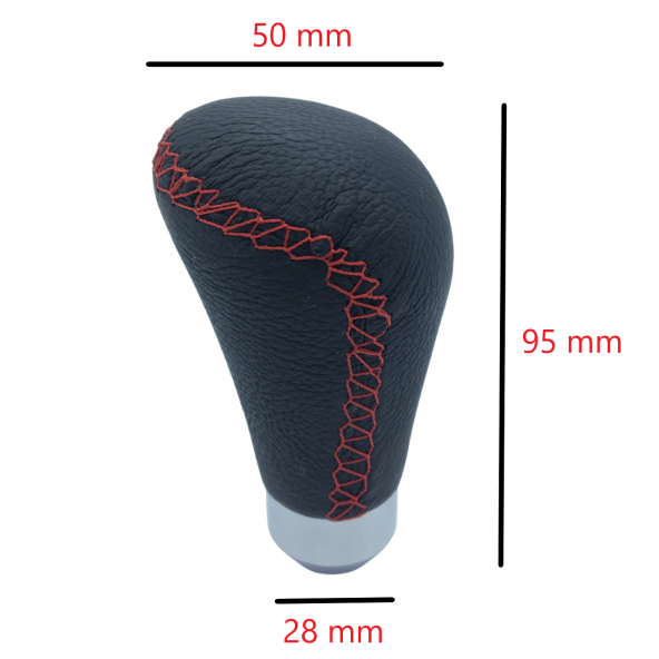 Üniversal Kırmızı Dikişli Deri Spor Görünümlü Vites Topuzu Aparatlı Manuel Vites Kolu - 4
