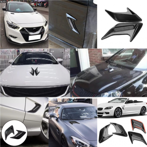 Üniversal Piano Black Kaput Çamurluk Venti Izgarası Sağ Sol 2 Adet Mini Scoop - 8