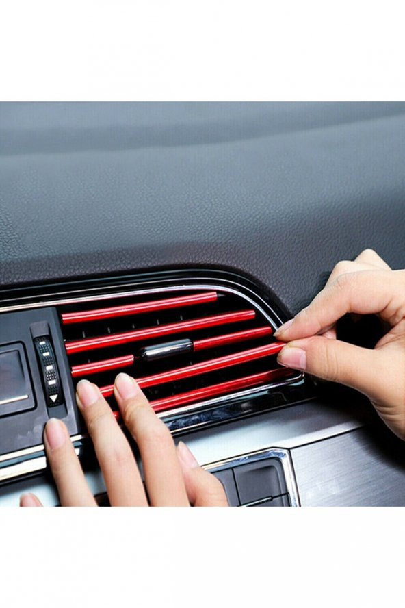 Araç İçi Klima Havalandırma Izgarası Dekoratif Şerit Trim Seti Kırmızı - 4