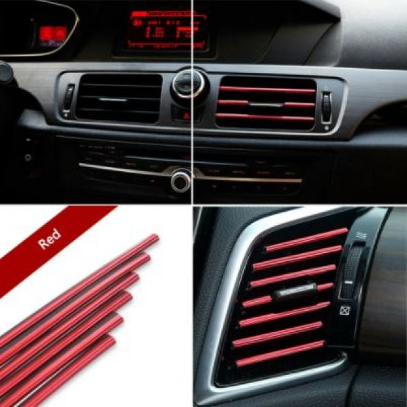 Araç İçi Klima Havalandırma Izgarası Dekoratif Şerit Trim Seti Kırmızı - 7