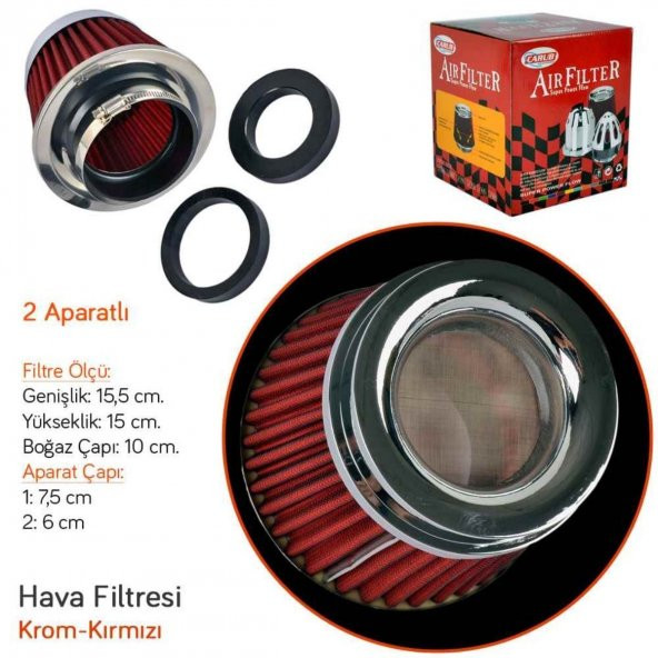 Carub Performans ve Ses Arttırıcı Açık Hava Filtresi +6 Hp Kapalı Tip Kırmızı Aparatlı Üniversal - 3