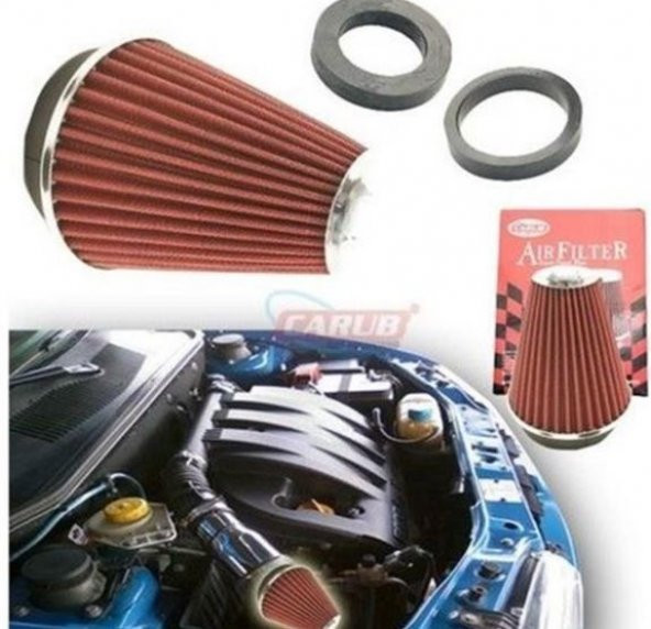 Carub Ses & Performans Arttırıcı Açık Hava Filtresi Uzun Tip Kırmızı +6 Hp Aparatlı Üniversal - 2
