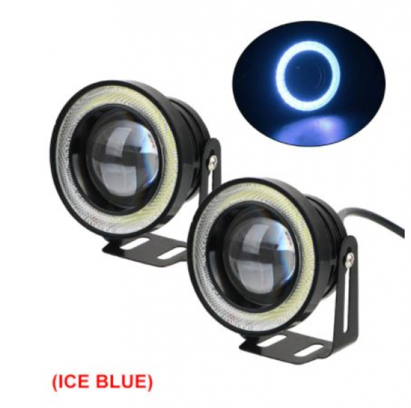 Üniversal Mercekli Angel Sis Farı Metal Su Geçirmez 89 mm Buz Mavi Halkalı Angel Eyes