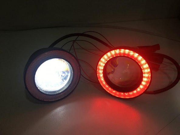 Üniversal Mercekli Angel Sis Farı Metal Su Geçirmez 76 mm Kırmızı Halkalı Angel Eyes - 2