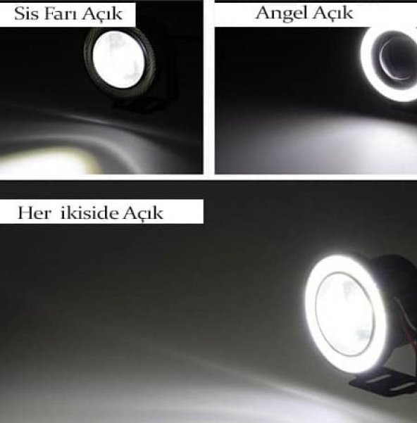Üniversal Mercekli Angel Sis Farı Metal Su Geçirmez 76 mm Kırmızı Halkalı Angel Eyes - 10