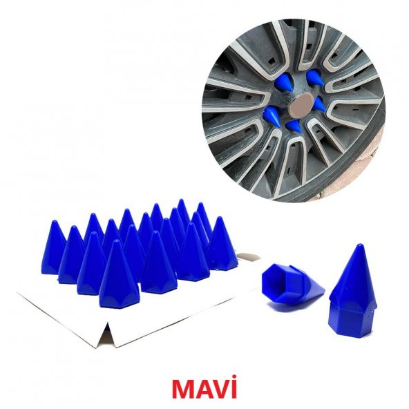 Sivri Mermi Bijon Kapağı Sökme Aparatlı 20 li Set 17 mm-19 mm MAVİ