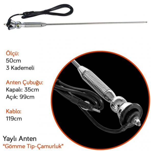 PMX Üniversal Yaylı Anten Gömme Nikel Krom Çamurluk Anteni Uzayabilen - 3