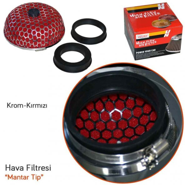 Carub Ses & Performans Arttırıcı Açık Hava Filtresi Mantar Tip Kırmızı +6 Hp Aparatlı Üniversal - 2