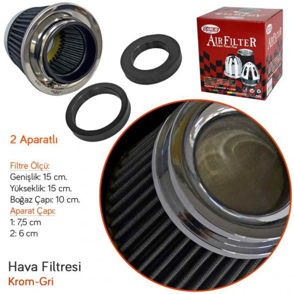 Carub Ses ve Performans Arttırıcı Açık Hava Filtresi +6 Hp Gri Aparatlı Üniversal - 3