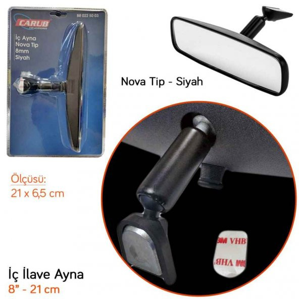 Carub İç İlave Ayna 8 mm Nova Tip 21 cm Siyah (Chevrolet Model) - Resim 3