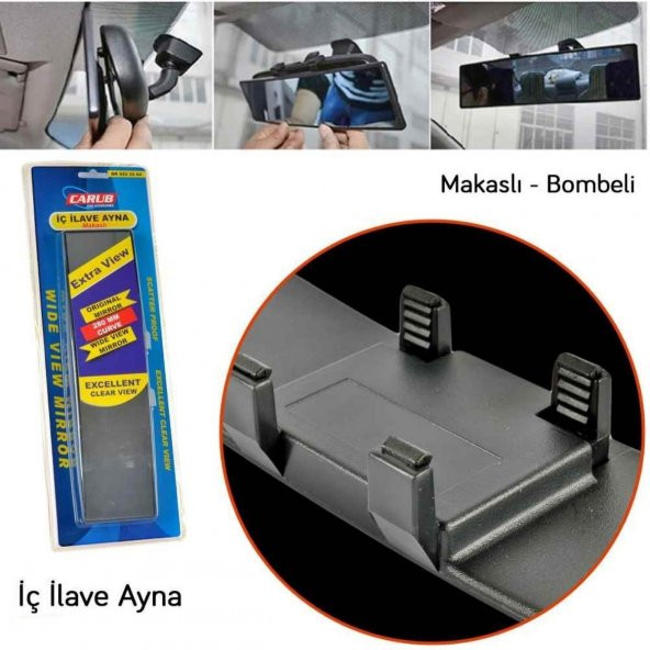 Carub 270 mm Bombeli Makaslı Geçmeli İç İlave Ayna Siyah - 5