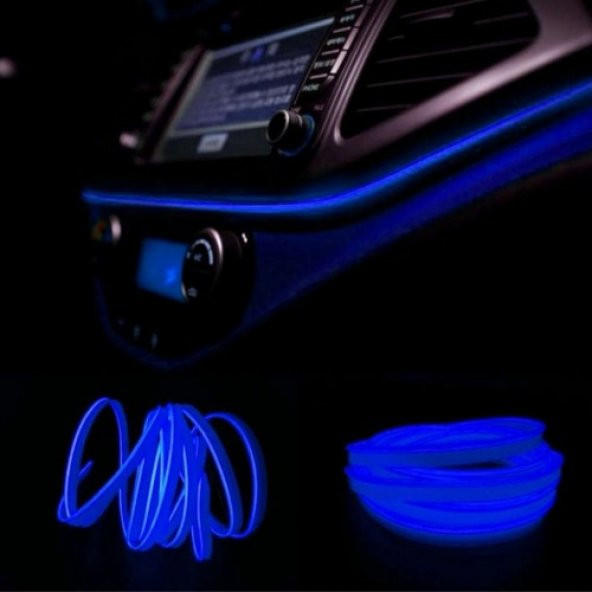 Araç Araba İçi Torpido Ledi Renkli İp Neon Led 2 Metre Mavi - 2