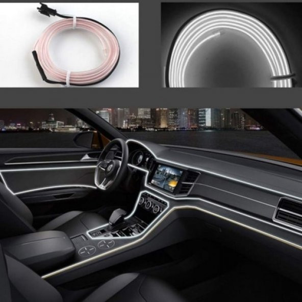 Araç Araba İçi Torpido Ledi Renkli İp Neon İp Led 2 Metre Beyaz - 2