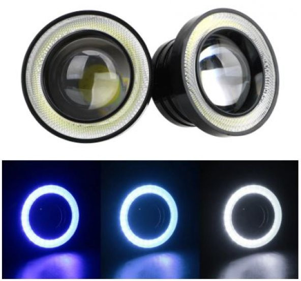 Üniversal Mercekli Angel Sis Farı Su Geçirmez 76 mm Buz Mavi Metal Halkalı Angel Eyes - 7