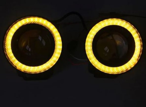 Üniversal Mercekli Angel Sis Farı Metal Su Geçirmez 76 mm Sarı Halkalı Angel Eyes - 7
