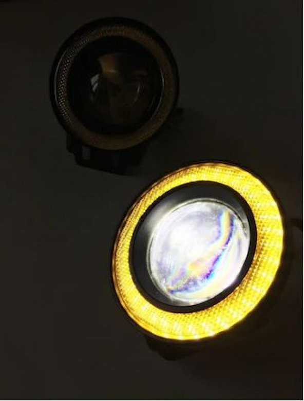 Üniversal Mercekli Angel Sis Farı Metal Su Geçirmez 76 mm Sarı Halkalı Angel Eyes - 8
