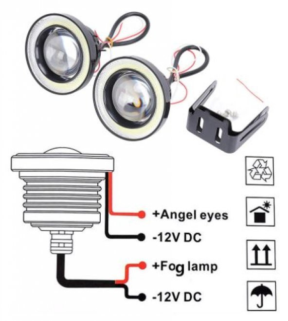 Üniversal Mercekli Angel Sis Farı Su Geçirmez 76 mm Buz Mavi Metal Halkalı Angel Eyes - 11