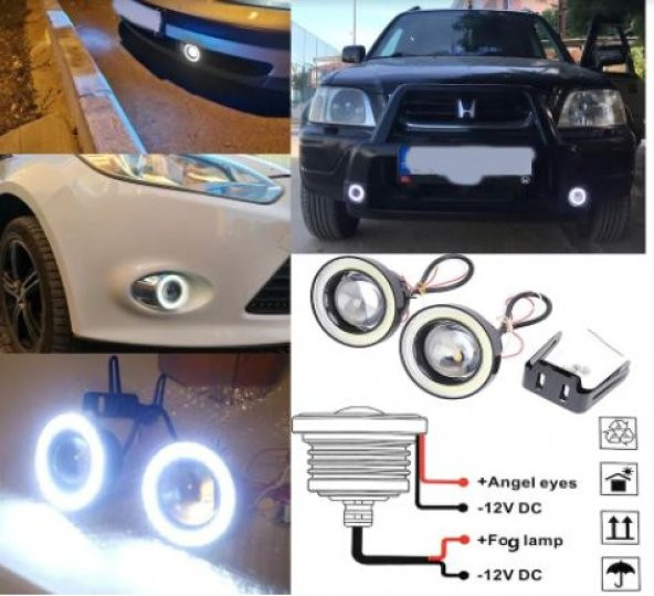 Üniversal Mercekli Angel Sis Farı Su Geçirmez 76 mm Buz Mavi Metal Halkalı Angel Eyes - 12