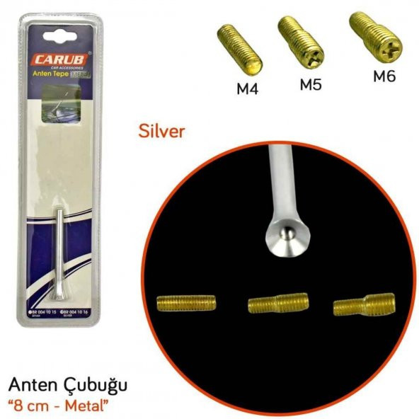 Carub Üniversal Tepe Anten Çubuk Metal 8 cm Siyah-Gümüş - 2