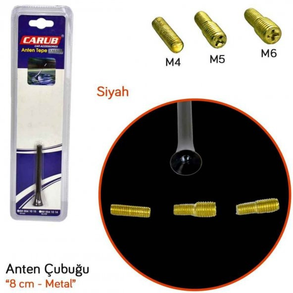 Carub Üniversal Tepe Anten Çubuk Metal 8 cm Siyah-Gümüş - 3
