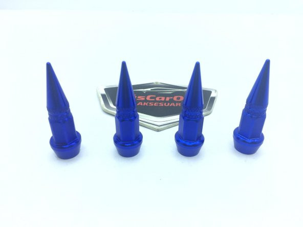 Sivri Sibop Kapağı Mermi Sibop Kapağı Araba Motosiklet Bisiklet Metal 4 lü Set Mavi - 6
