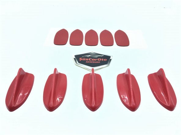 5 li Mini Shark Balina Anten Seti Balık Sırtı Süs Anten Kırmızı - 6