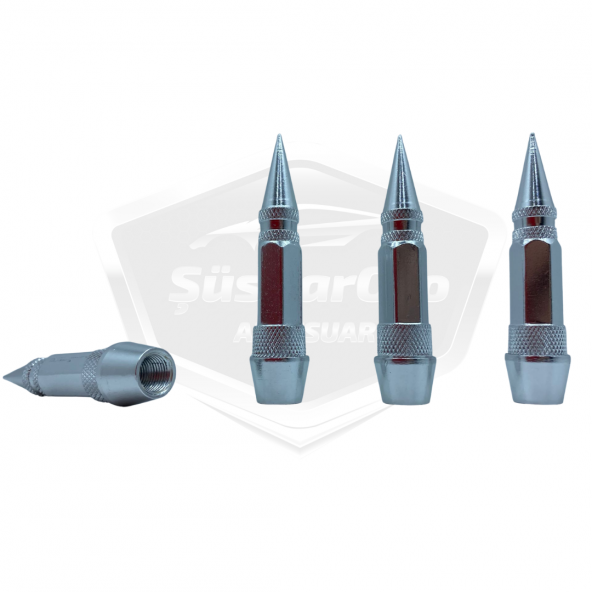 Sivri Sibop Kapağı Mermi Sibop Kapağı Araba Motosiklet Bisiklet Metal 4 lü Set Gümüş Krom - 2
