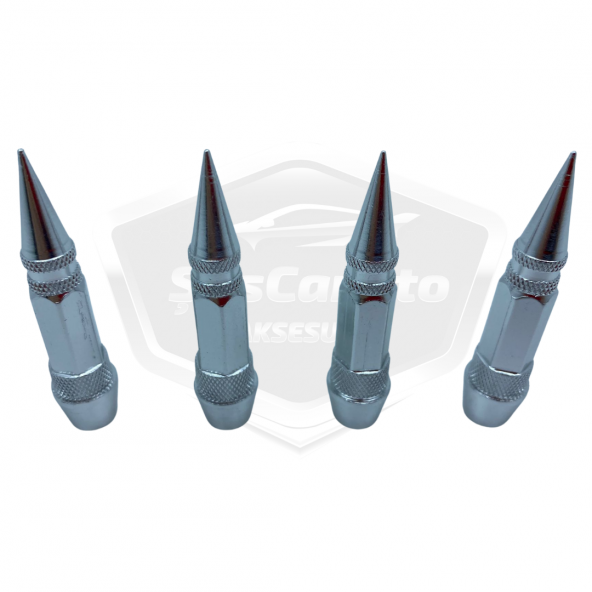 Sivri Sibop Kapağı Mermi Sibop Kapağı Araba Motosiklet Bisiklet Metal 4 lü Set Gümüş Krom - 5