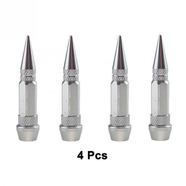 Sivri Sibop Kapağı Mermi Sibop Kapağı Araba Motosiklet Bisiklet Metal 4 lü Set Gümüş Krom - 8