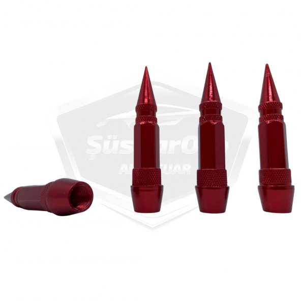Sivri Sibop Kapağı Mermi Sibop Kapağı Araba Motosiklet Bisiklet Metal 4 lü Set Kırmızı - 2