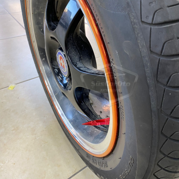 Sivri Sibop Kapağı Mermi Sibop Kapağı Araba Motosiklet Bisiklet Metal 4 lü Set Kırmızı - 3