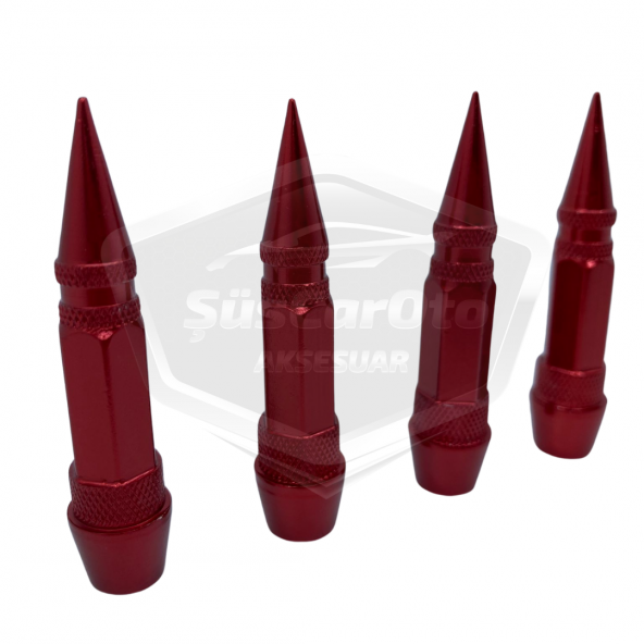 Sivri Sibop Kapağı Mermi Sibop Kapağı Araba Motosiklet Bisiklet Metal 4 lü Set Kırmızı - 5