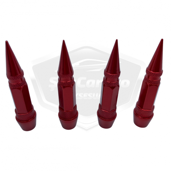 Sivri Sibop Kapağı Mermi Sibop Kapağı Araba Motosiklet Bisiklet Metal 4 lü Set Kırmızı - 7